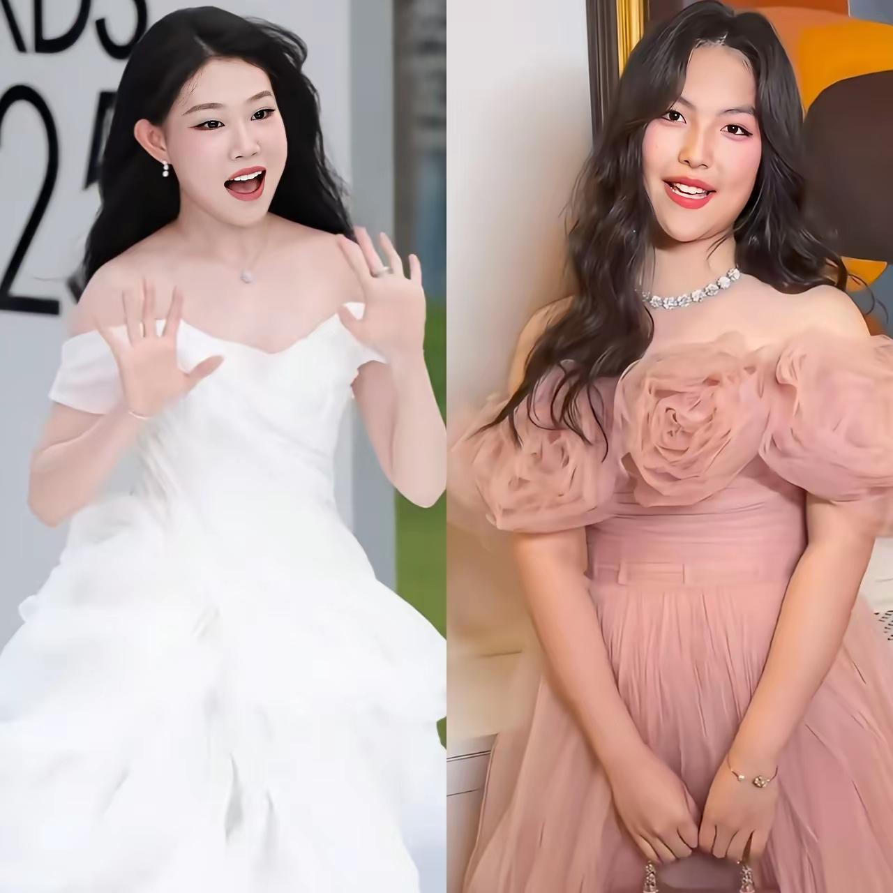 沈佳润和王诗龄这俩星二代,同穿公主裙站一块,气质差得真挺明显。王诗龄身上那