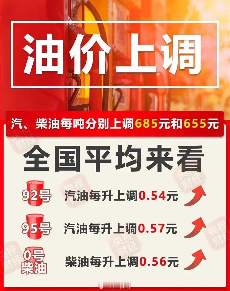 今晚调油价，加油站又要排队了全国平均来看，92号汽油、95号汽油和0号柴油每升分