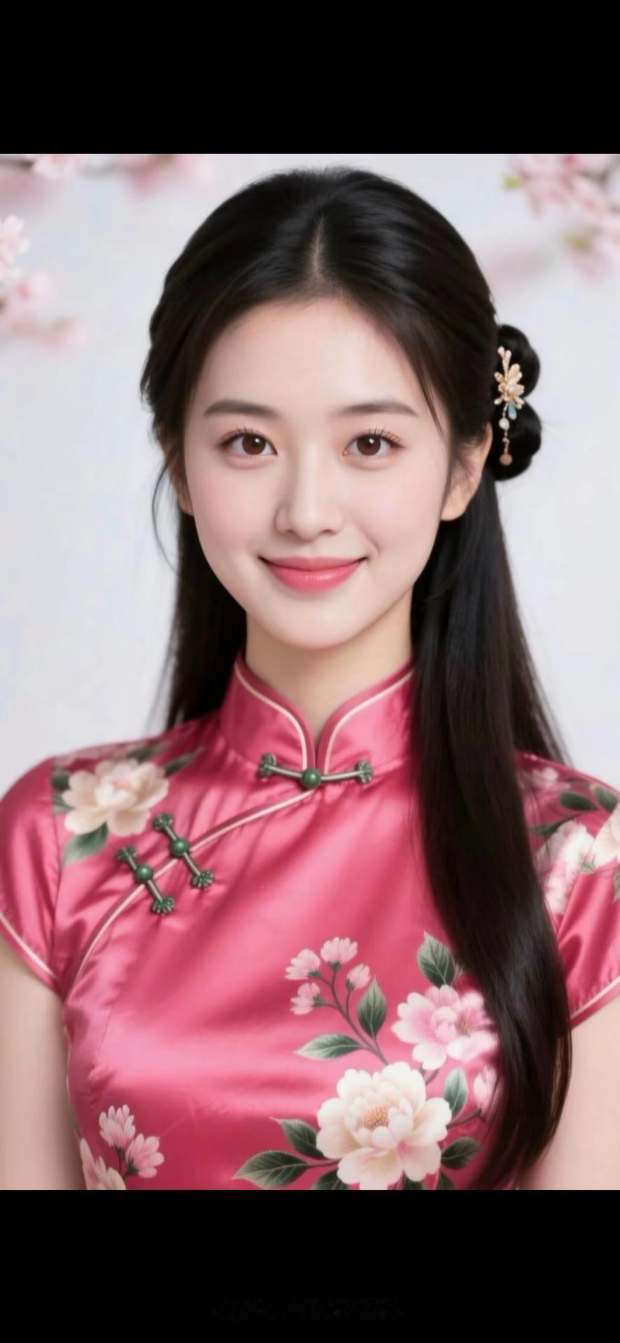 粉色旗袍少女，优雅动人，花枝招展！🌸💕