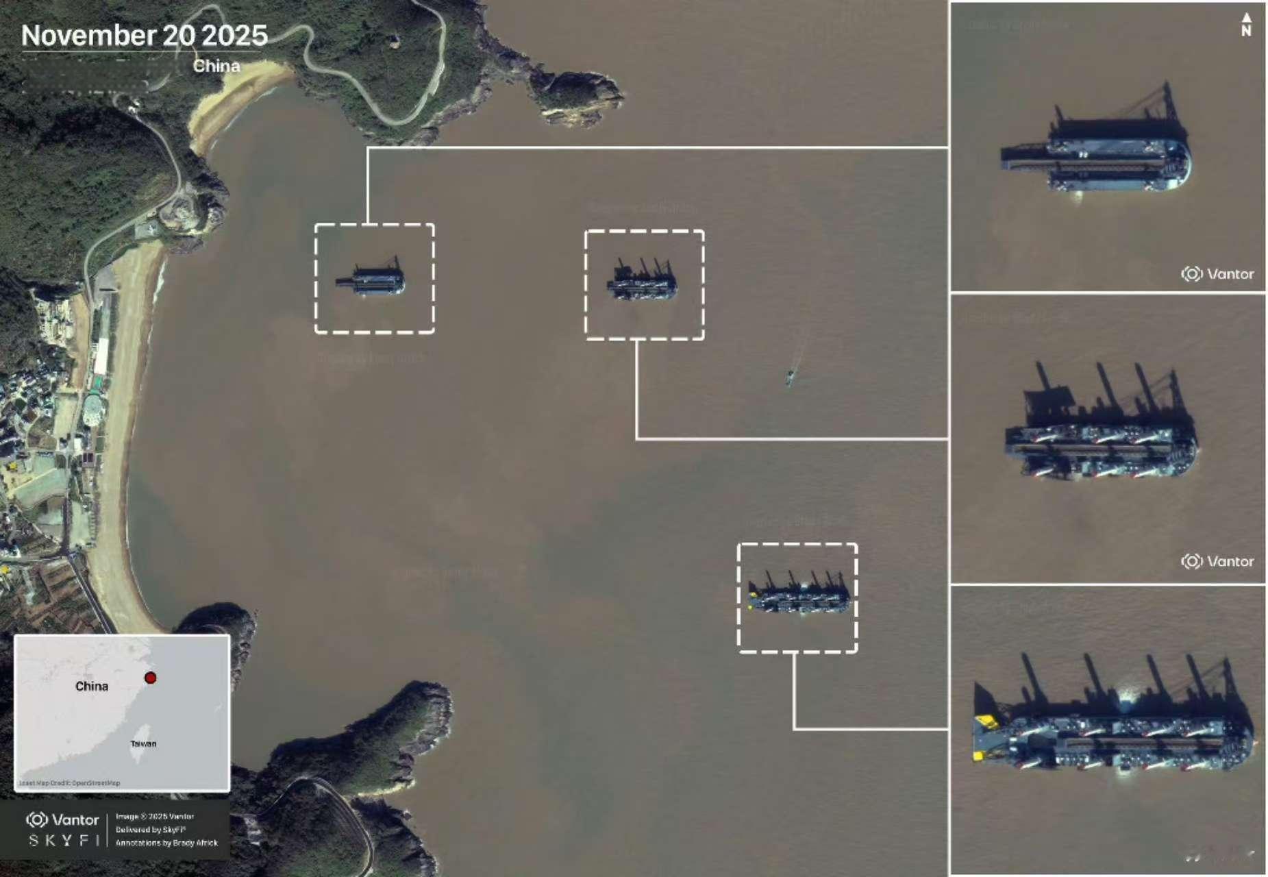 国外卫星发现，东大多艘“岸舰连接器”正在频繁进行抢滩登陆演练！外网发布的卫星图像