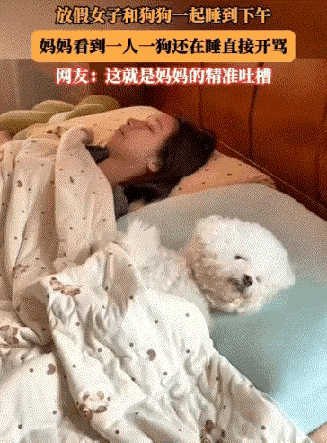 笑不活了！放假期间，女子和狗子从头天晚上一起睡到第二天下午三点，女子妈妈怒气冲冲