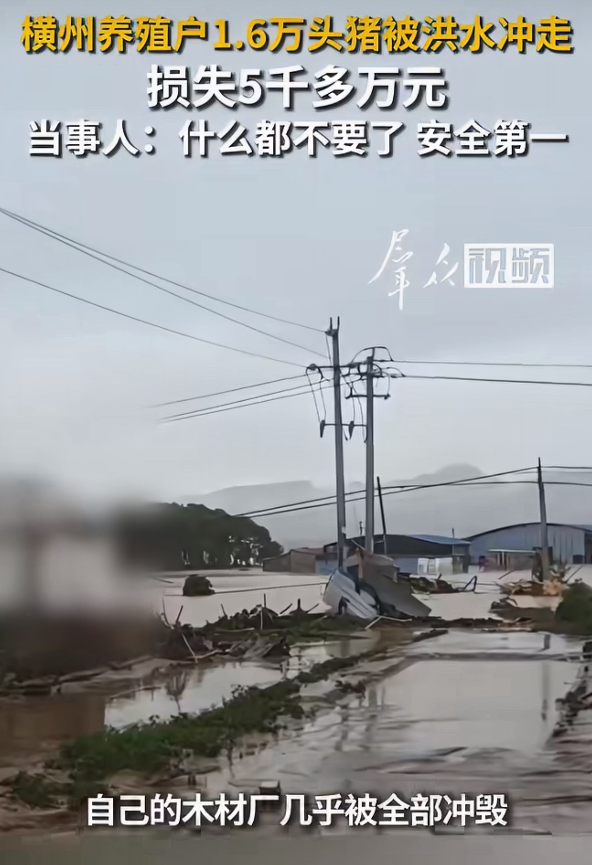 损失5千多万养殖户称来不及伤心广西南宁横州市受台风“美莎克”影响，当地六蓝水库于