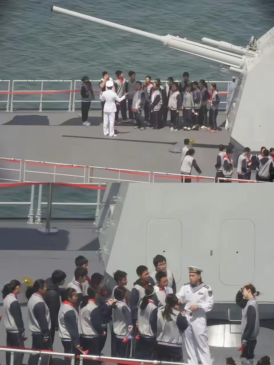 说不羡慕是假的，也不知道这些小孩登上中国最先进的055导弹驱逐舰是什么感受​​
