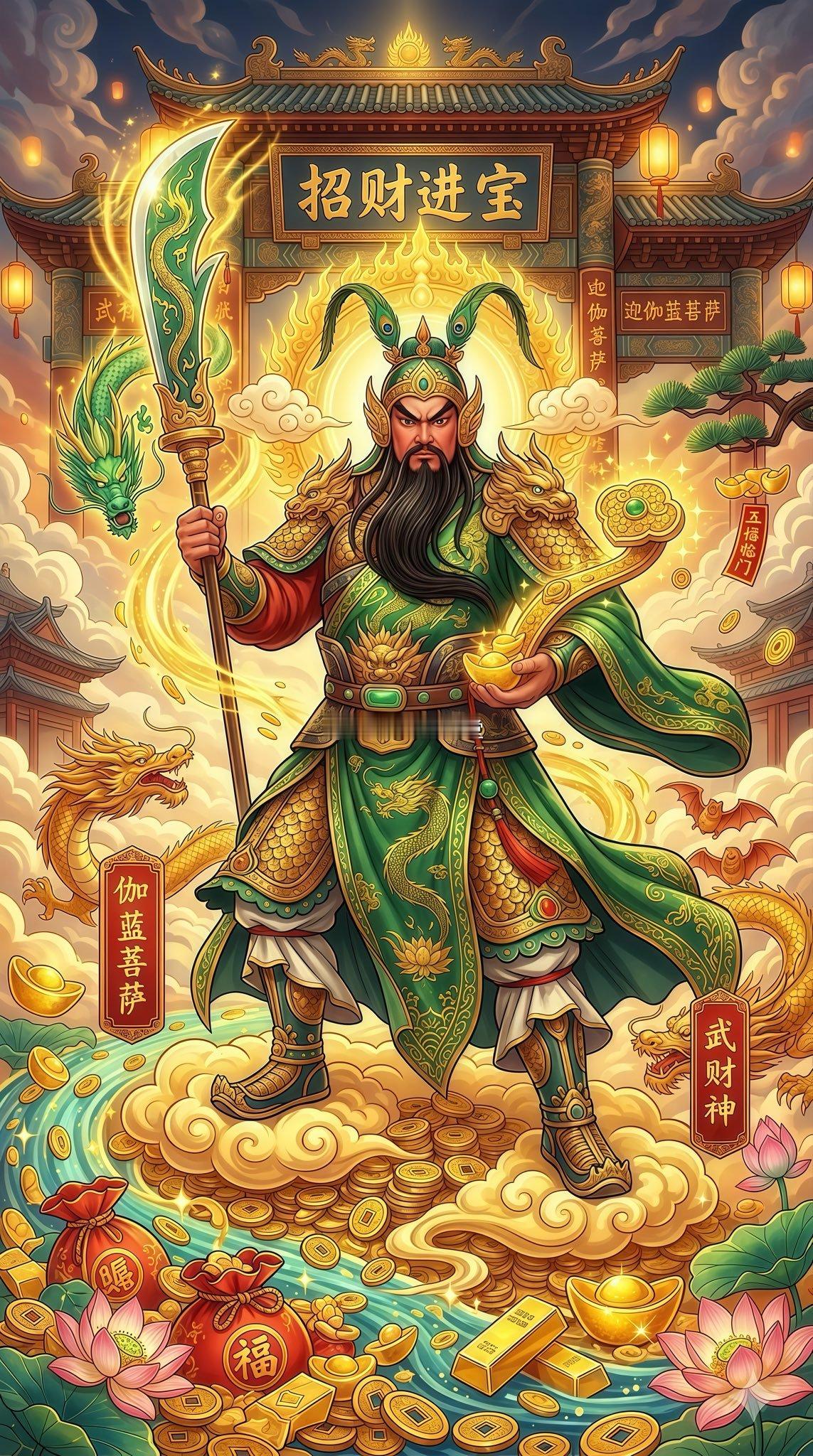 武财神赐福🙏南无伽蓝菩萨评论区打出“接财”，愿财神护佑你本周运势长虹，财源广