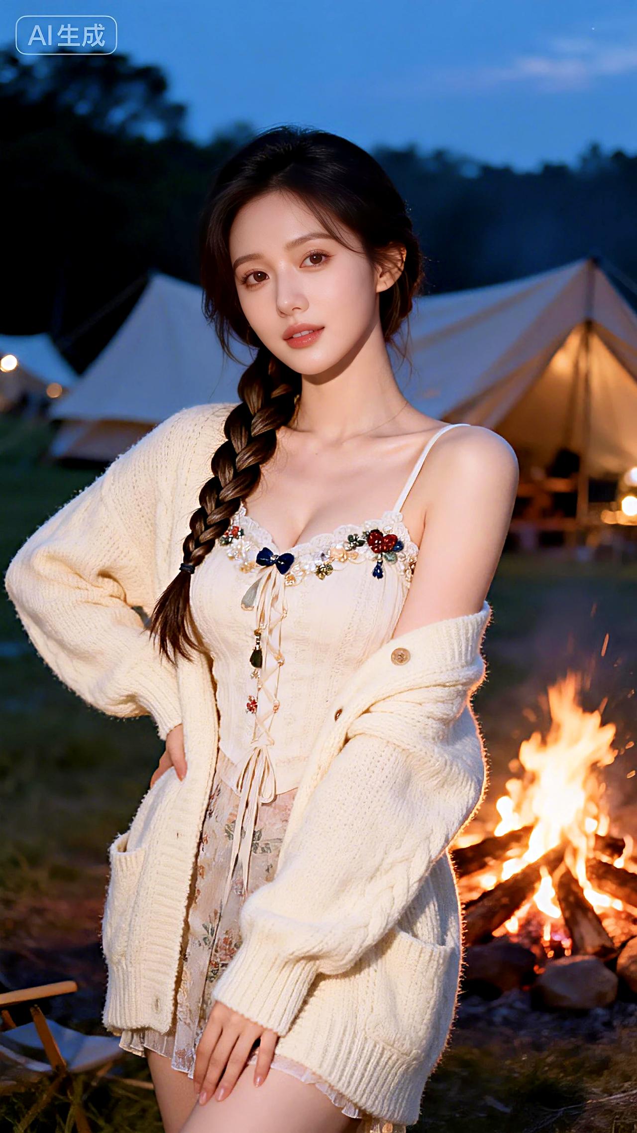 暖焰繁星落眼底，侧辫浅笑胜晚风。豆包壁纸