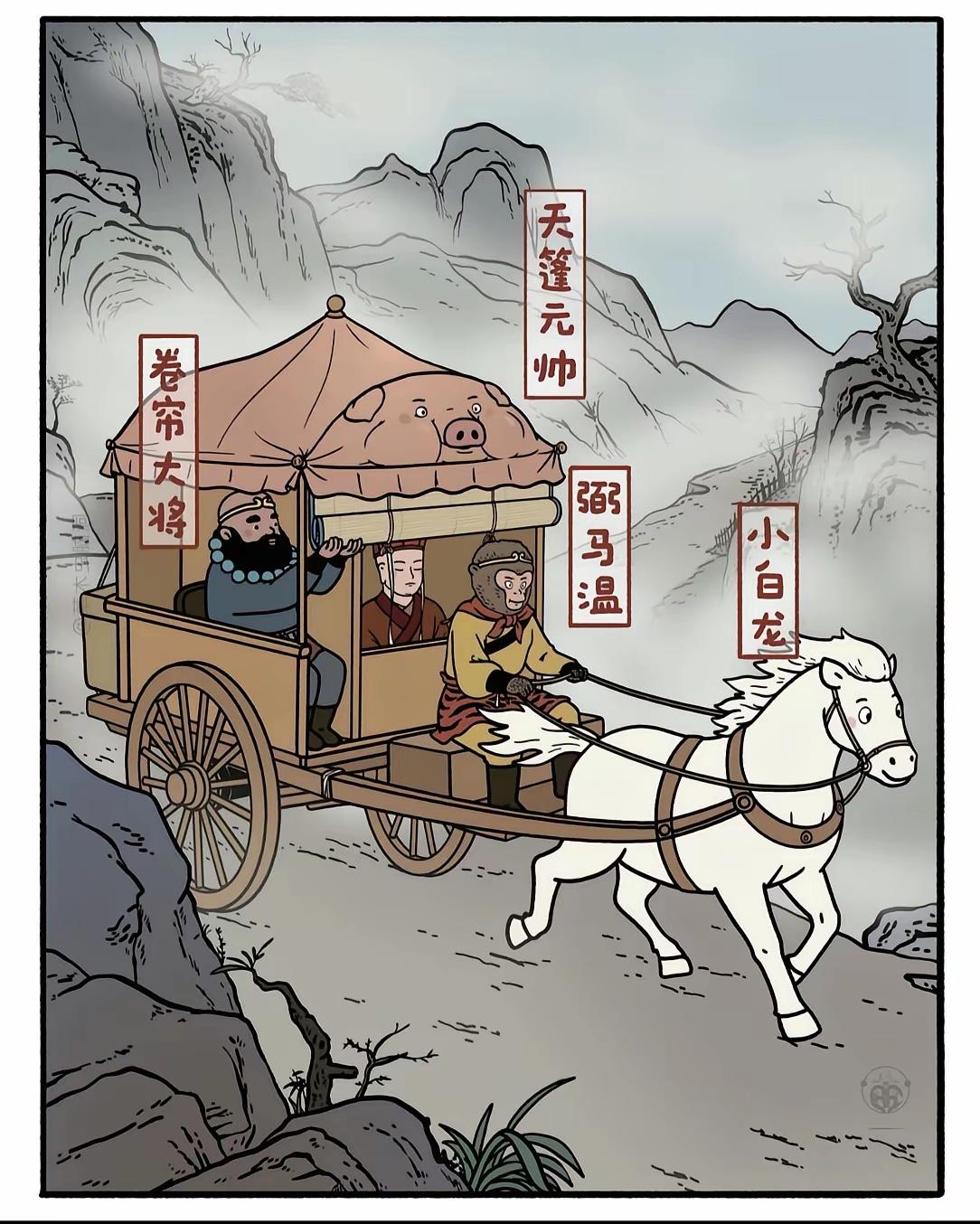 一幅漫画看懂《西游记》的底层逻辑：看似是师徒四人西天取经，实则是一辆西行的“职