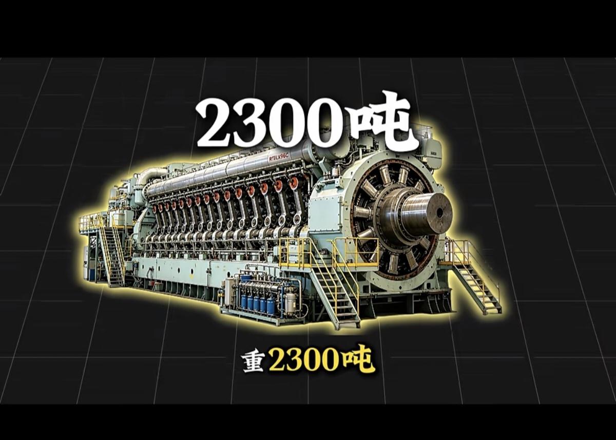 全球体积最大、功率最强的船用低速柴油发动机瓦锡兰RT-flex96C。整机高度1
