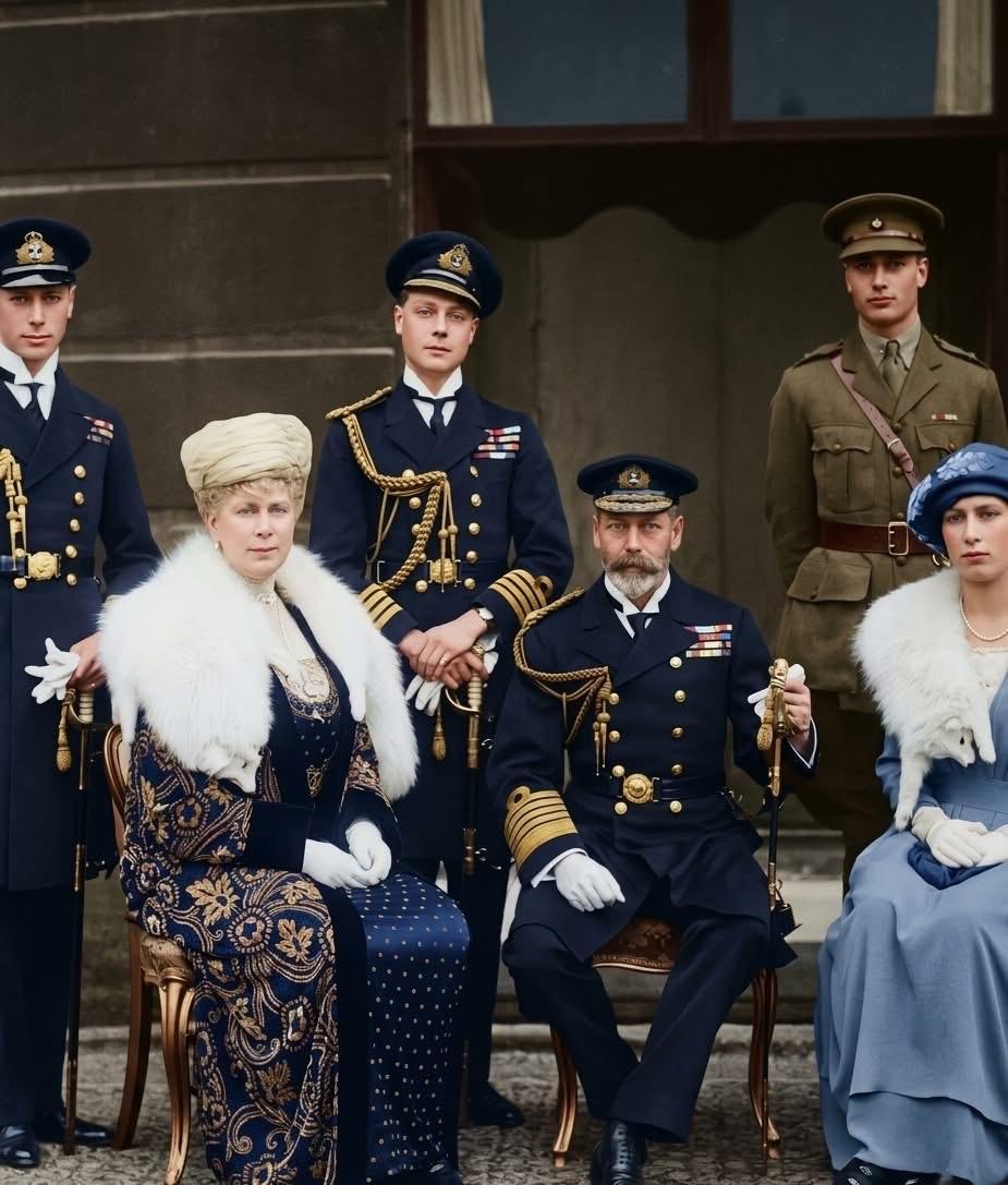 1921年，乔治五世统治时期英国王室成员合影！‌后排分别为：爱德华八世‌（时