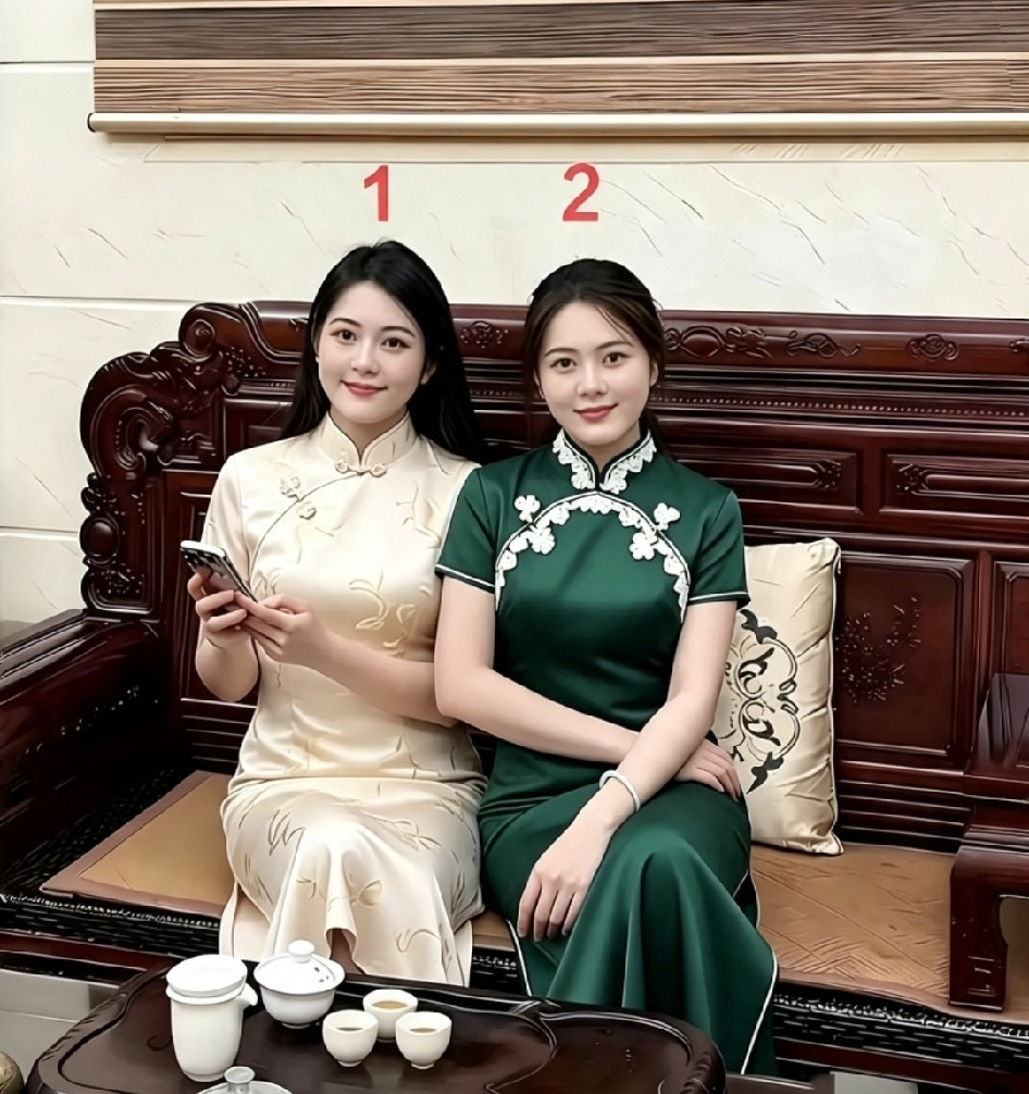 39岁的妈妈跟20岁女儿同框出镜，能分得清穿绿色衣服的是闺女？还是米白...