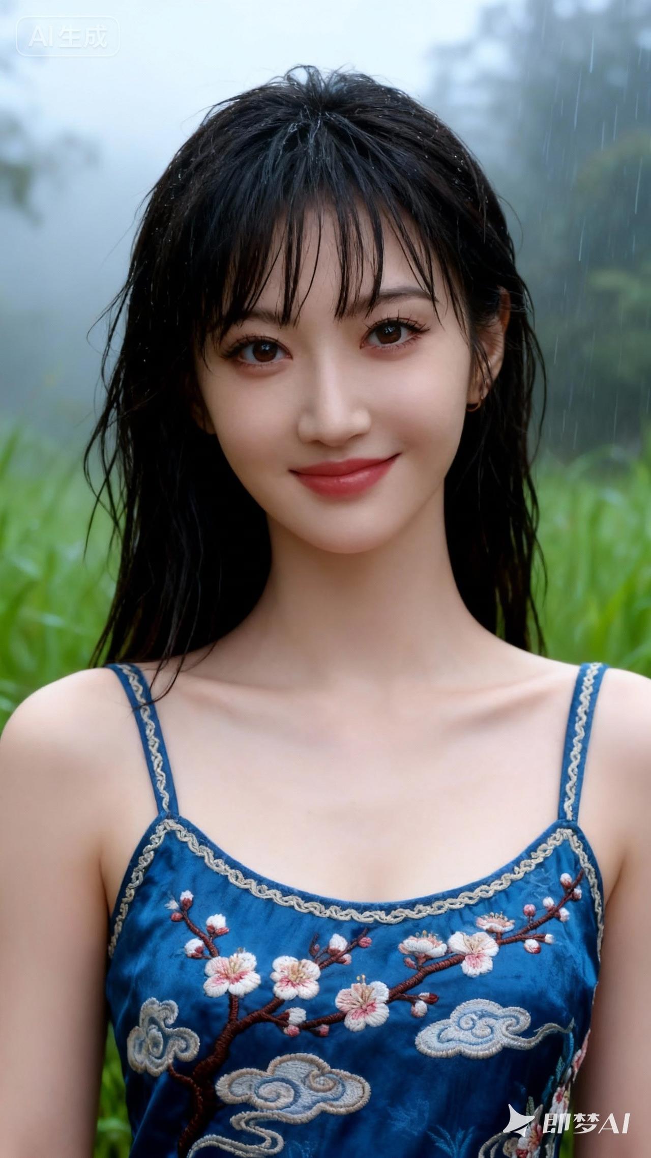 雨中少女，清新自然，如诗如画