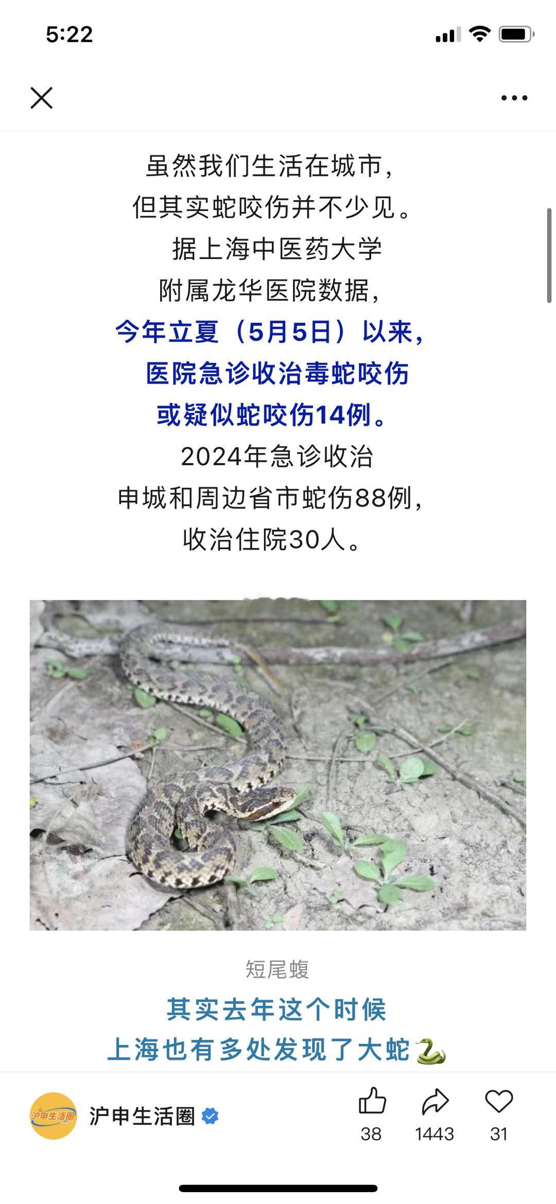 原来从去年五月份开始，上海市区的世纪公园和长风公园就被游客发现，都出现了蛇的身影