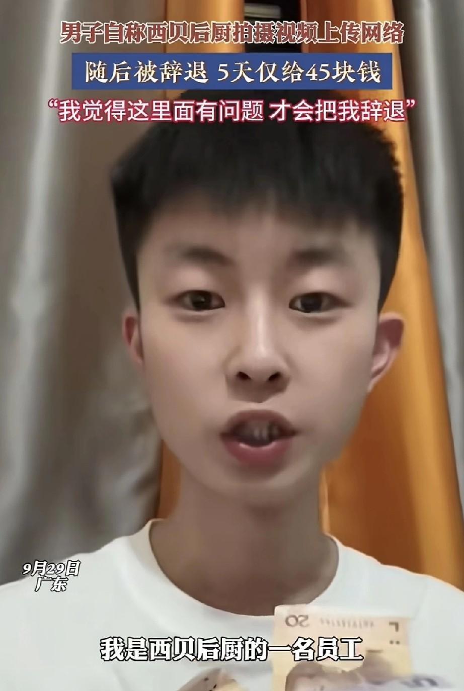 广东有一男子自称是西贝后厨工作人员，工作时拍摄后厨视频并上传到网络，随后就被辞退