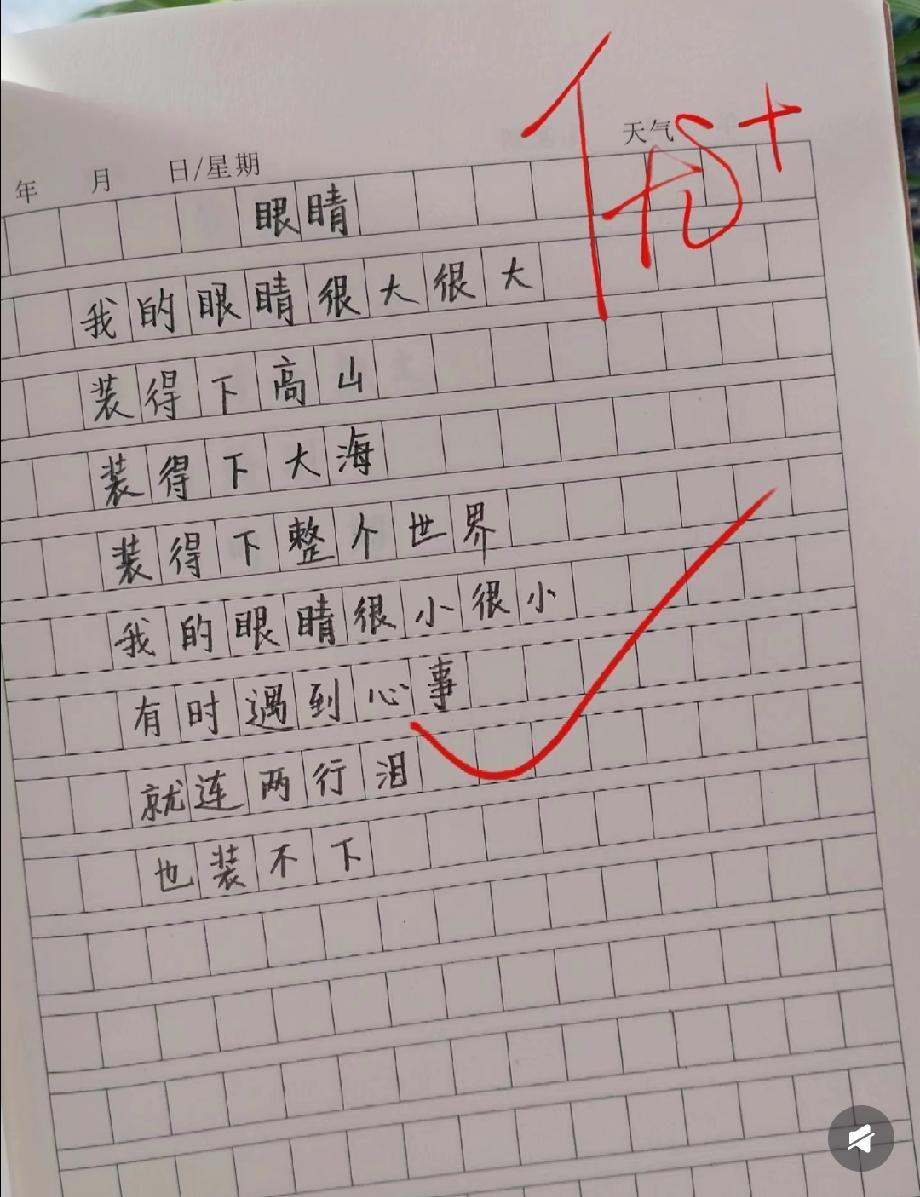 看完破防！孩子写‘眼睛很大装得下世界，很小装不下眼泪’，这细腻程度，成年人都写不