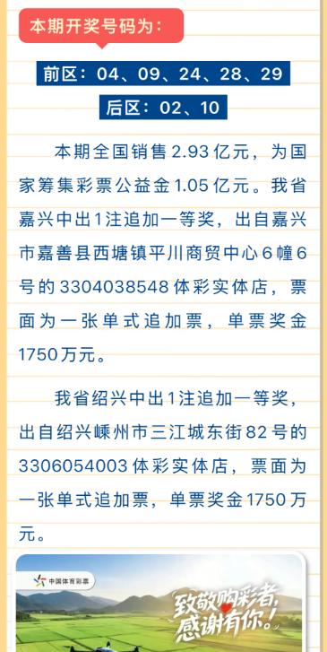 浙江的两注1750万头奖并非一人独揽，而是分别出自嘉兴市嘉善县西塘镇和绍兴，显然