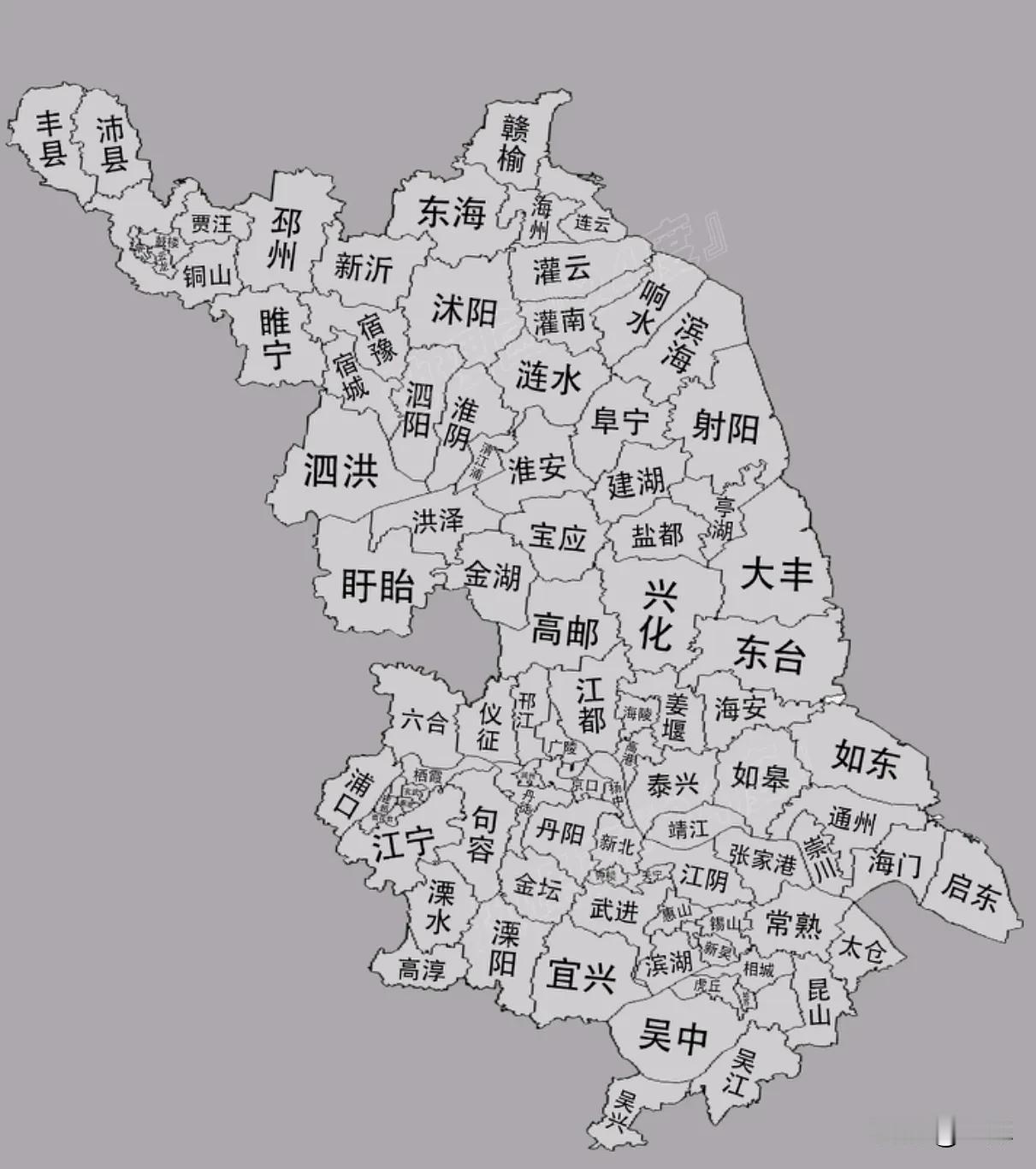 这是江苏省县级行政区划图，如过论地名土里水里有浓浓亲情味的还是苏北地名，比如涟水