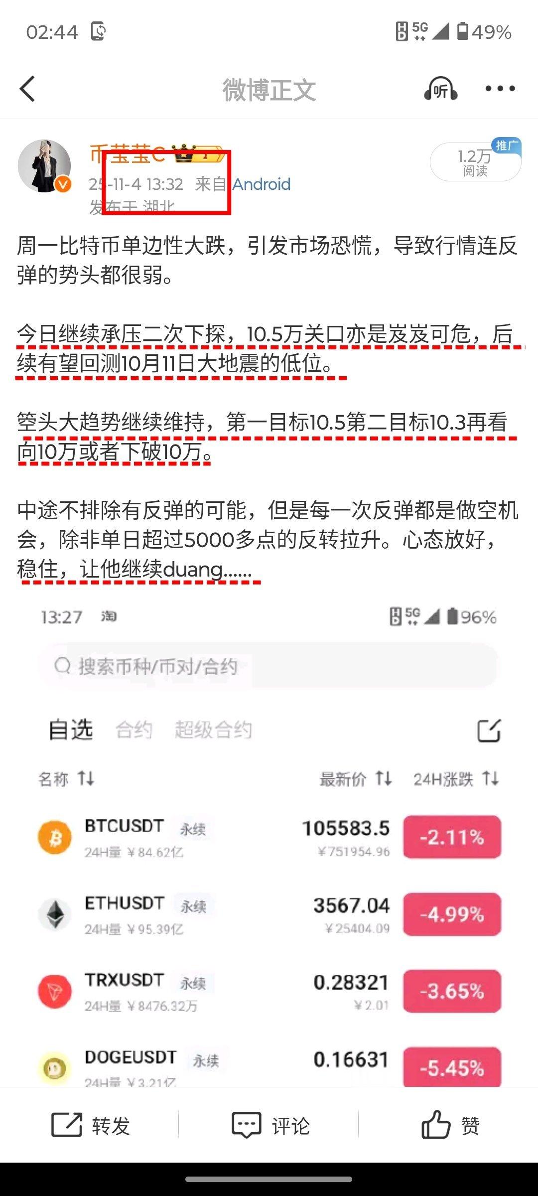 喜讯，喜讯，11月比特币终于下破10万大关了……星期二连发几条动态，说好的比特币