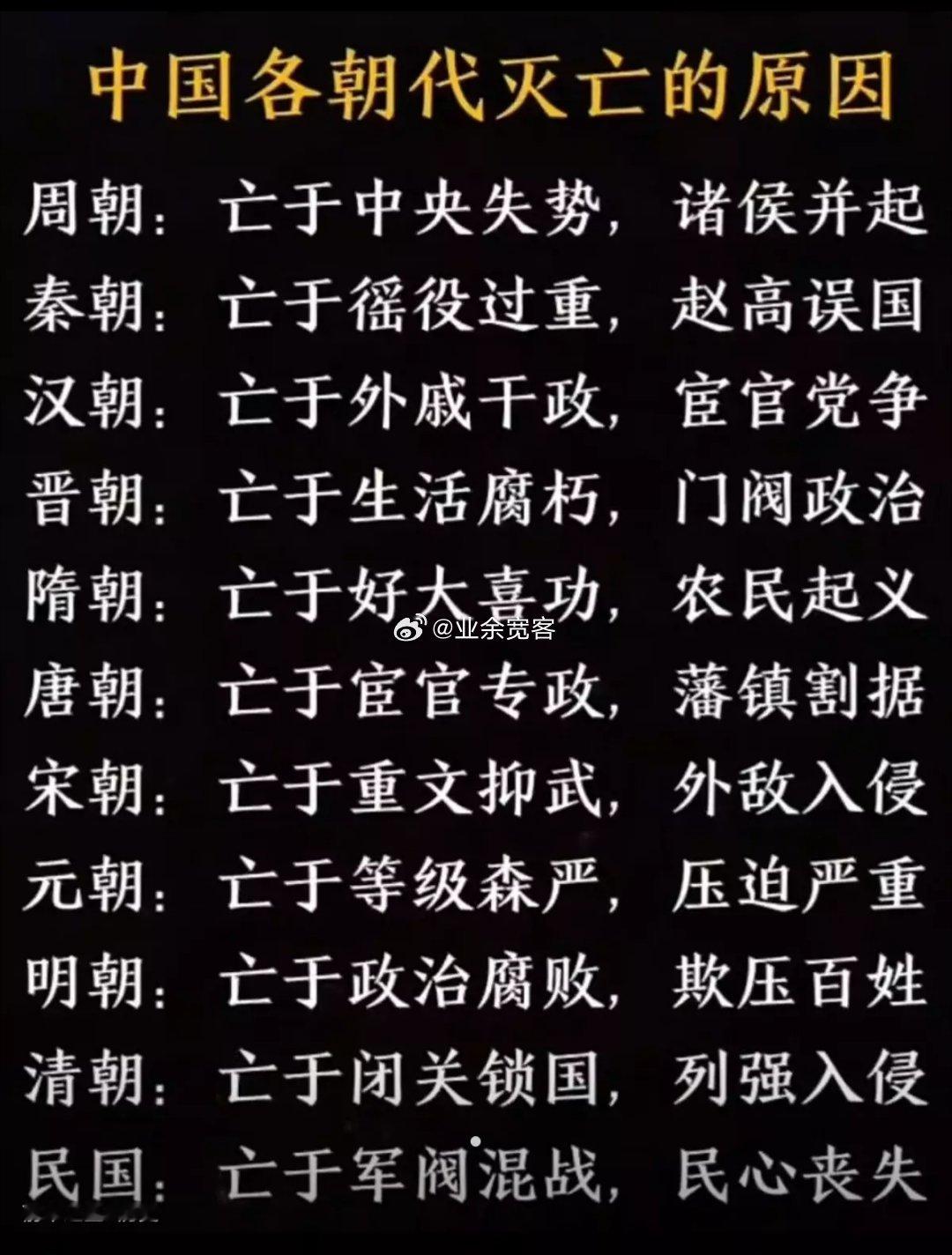 中国各朝代灭亡的原因