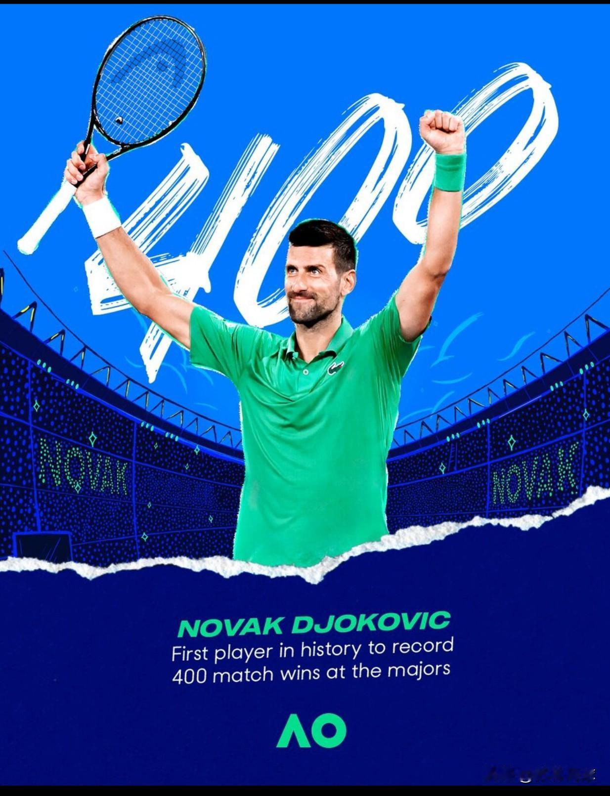 大满贯第一个且唯一一个达到400胜的球员。德约科维奇做到了。德约3-0范舒普