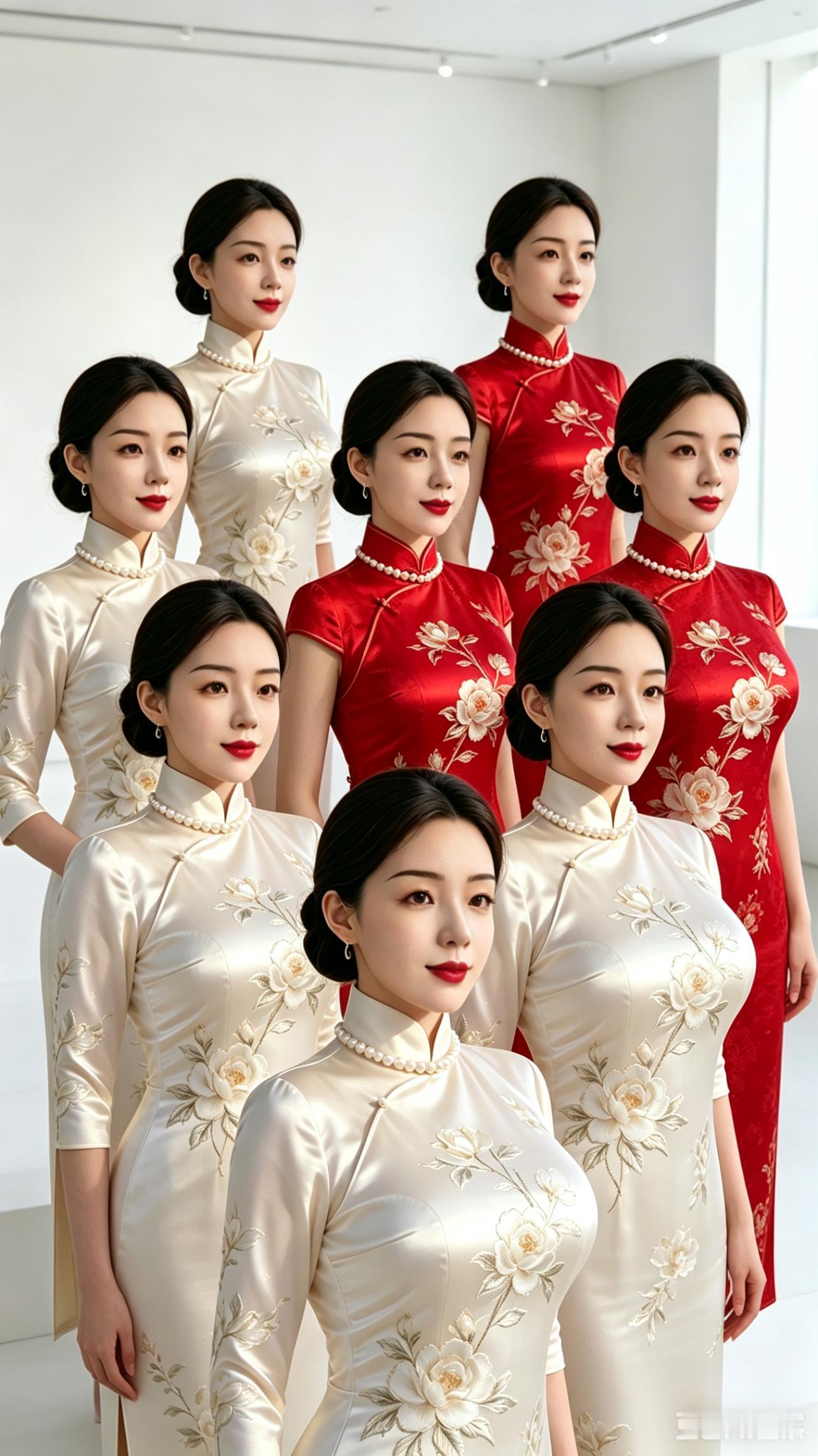 优雅旗袍秀，红白相映，尽显东方韵味！红白旗袍女子各一位最美。审你视觉评论: