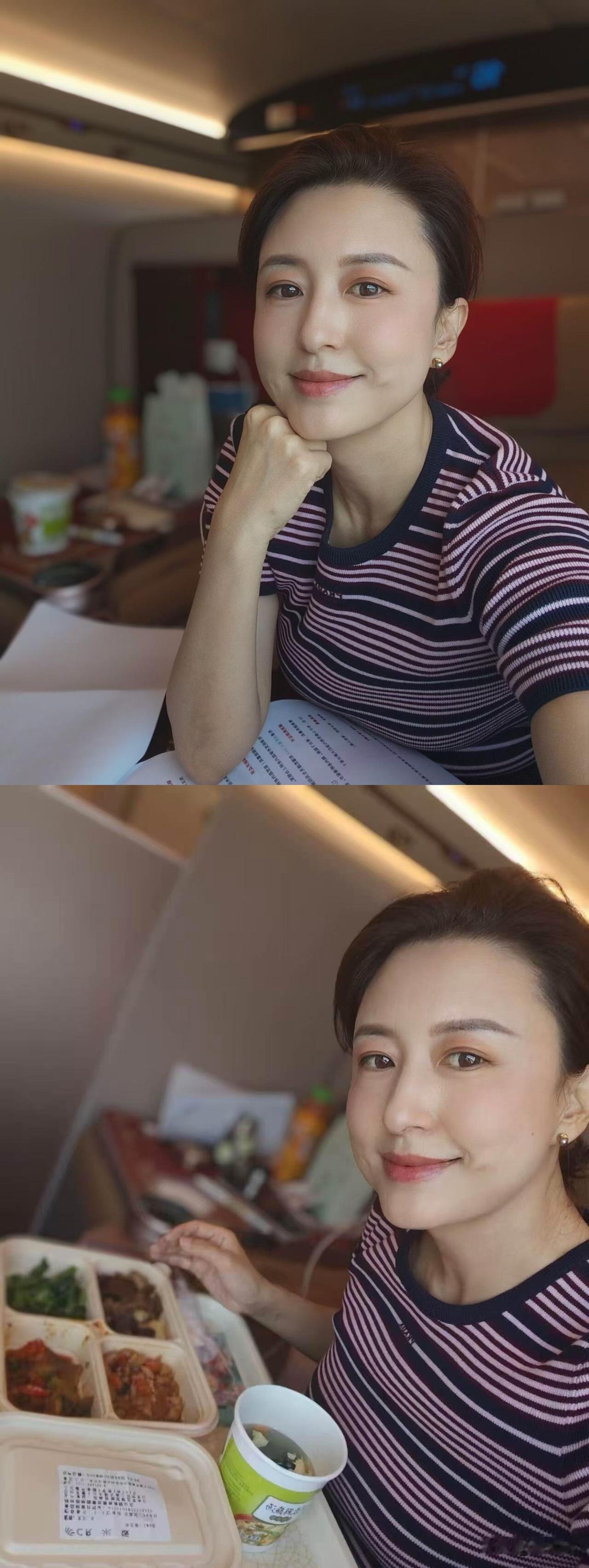 央视主持人张蕾晒坐高铁自拍美照，她真的好美呀，身材也是顶顶好的！