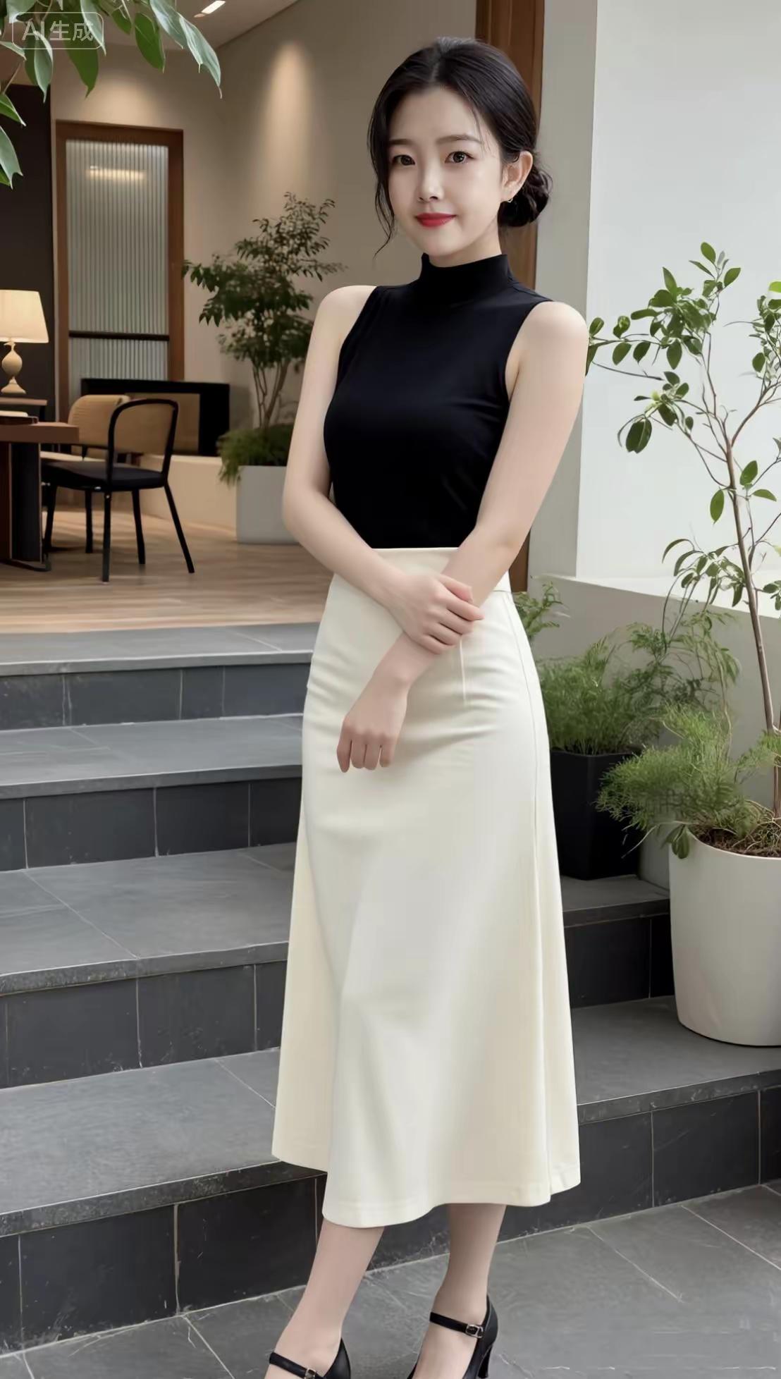 优雅黑白色调，简约时尚穿搭，尽显都市女性魅力。高雅气质美女如何穿搭,可以显得更