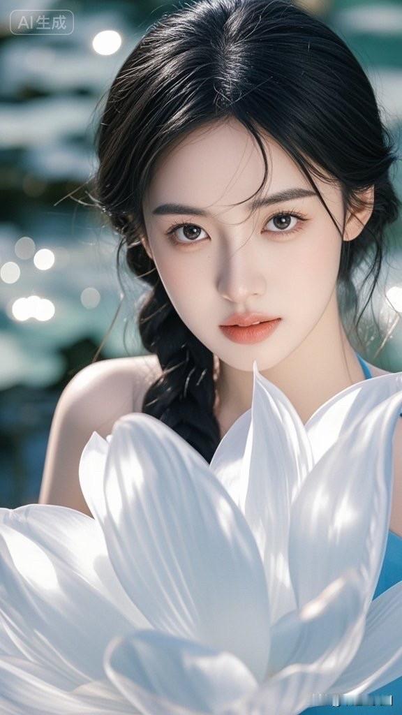 夏日清新少女，荷叶旁的美人儿