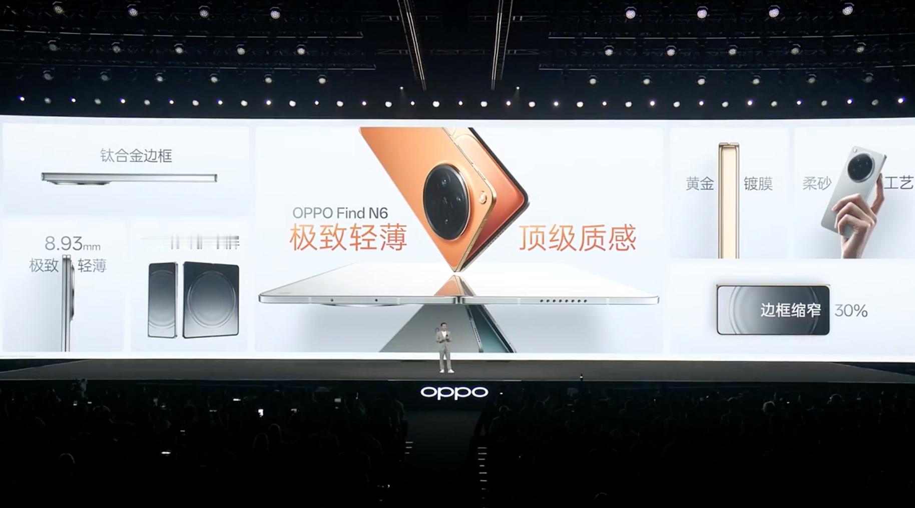 FindN6的外观一览。这次主打色好像是橙色，不过个人感觉钛色好像更耐看。厚度