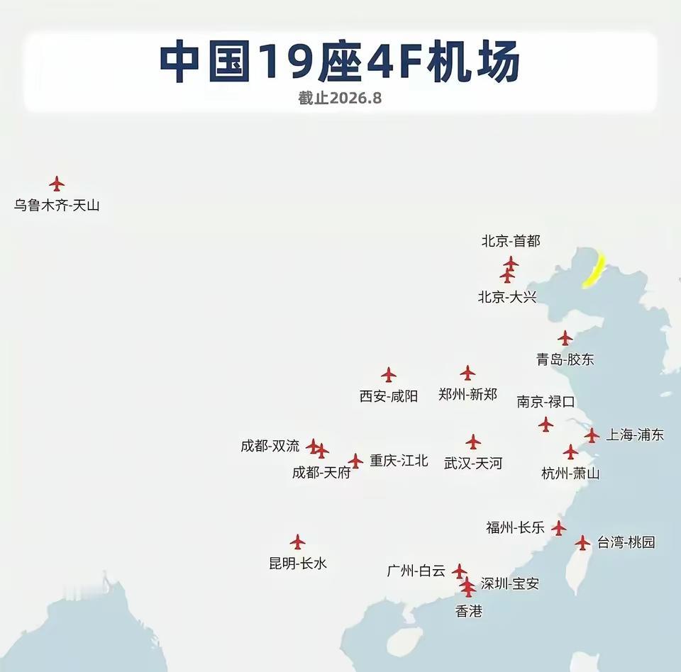 全国19座4F机场，大湾区广东实力格外亮眼！截止2026年8月，国内一共1