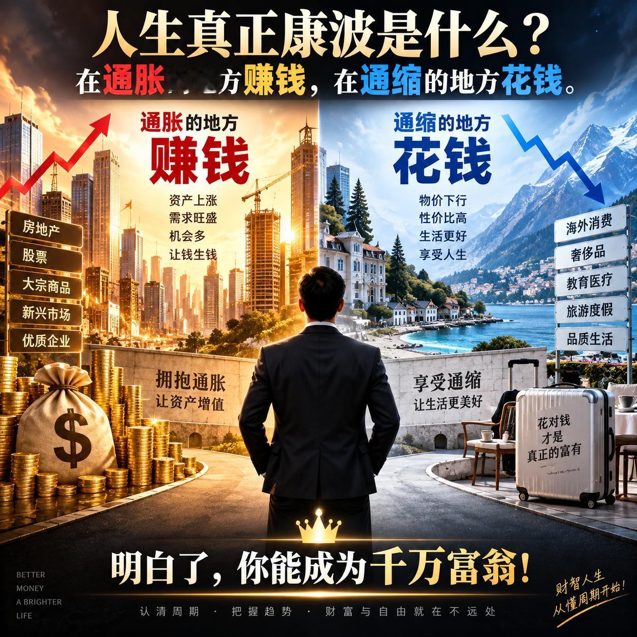 人生真正康波是什么？在通胀的地方赚钱，在通缩的地方花钱。明白了，你能成为