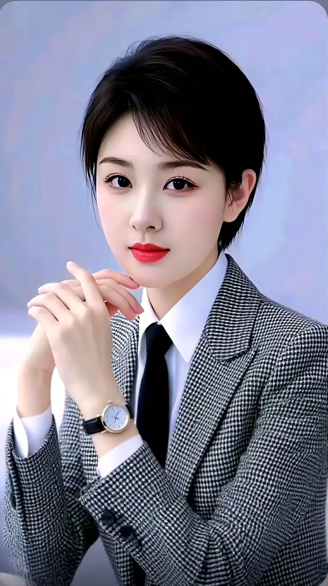 优雅职场风，黑白格纹西装搭配红唇，尽显干练气质！