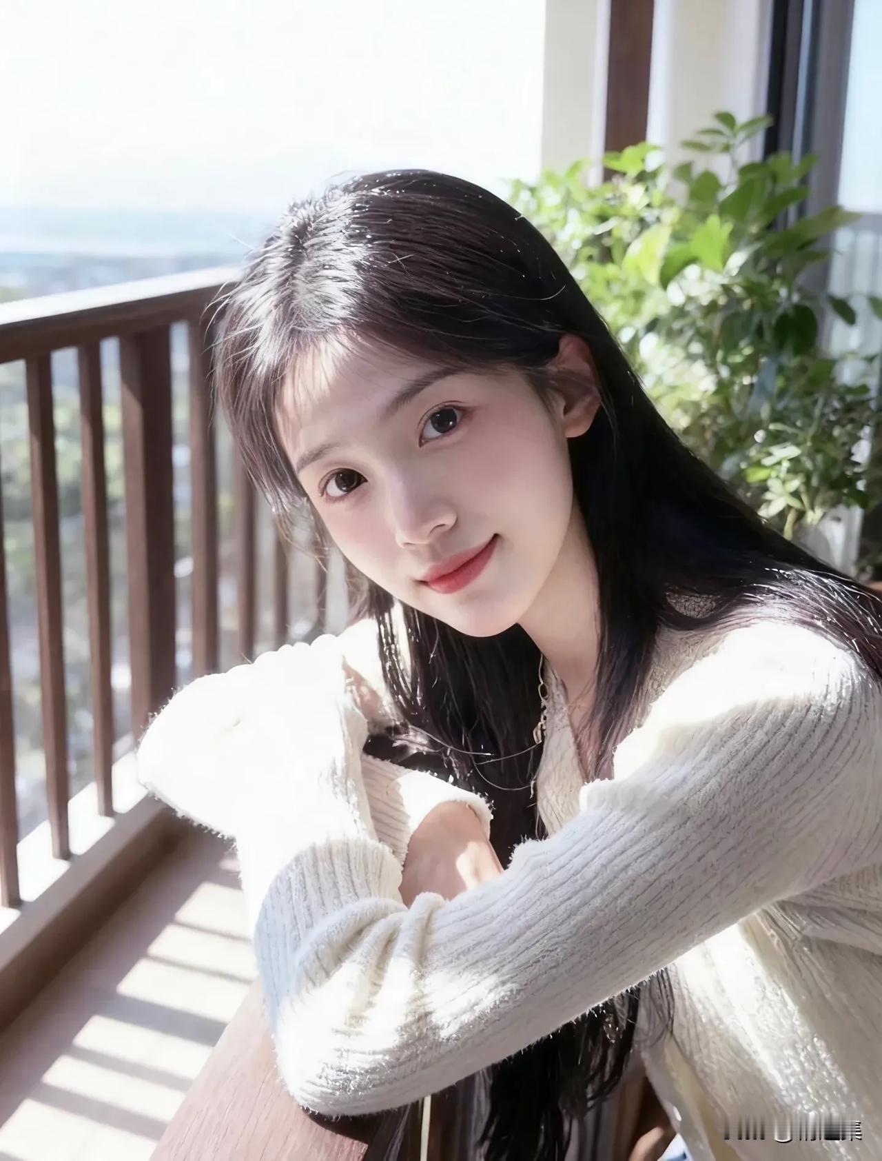 窗前绿植映，笑语入画来。