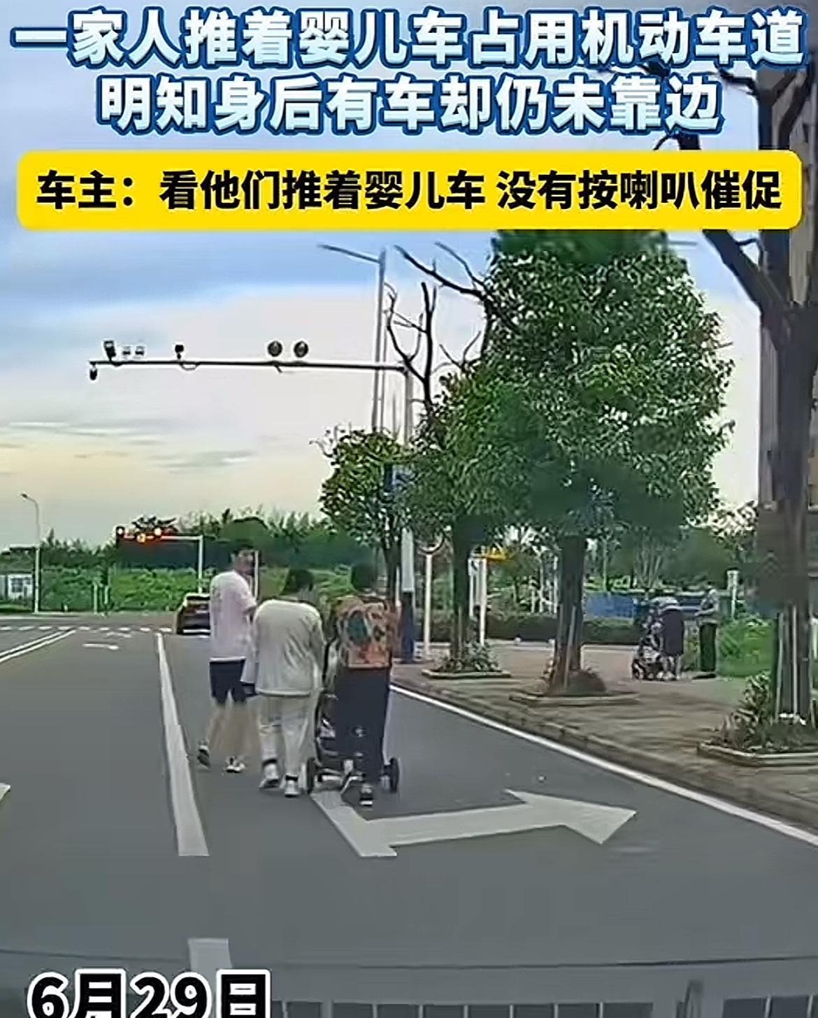 全家没一个明白人！孩子迟早被这样的父母坑惨，人家旁边父母知道走人行道，这一家三