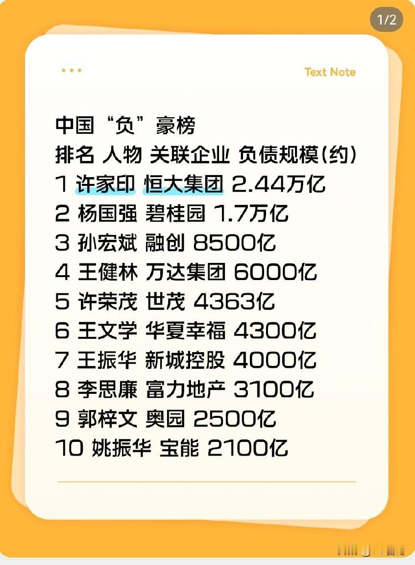 《当“首富”变“首负”：万亿负债背后，是时代的赌局与清醒》这张“负豪榜”，像