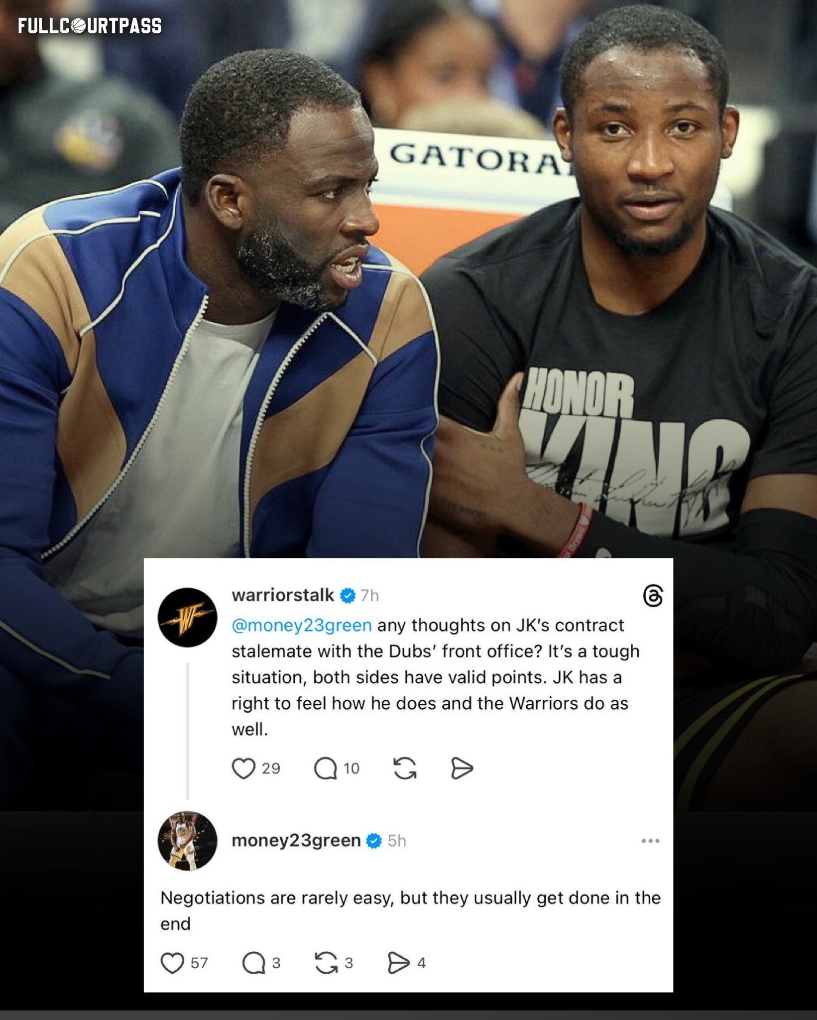 追梦-格林对于勇士谈成库明加的合同有信心Warriorstalk提问格林：对库明