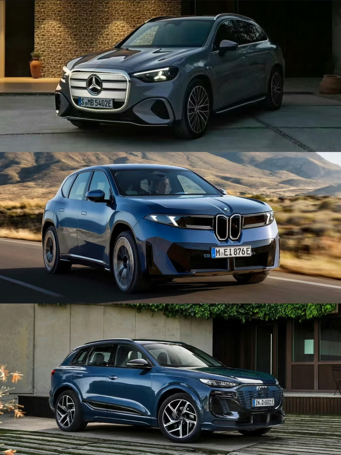BBA的新一代中型纯电SUV，宝马iX3看着不错，另两家的外观一言难尽，优秀设计