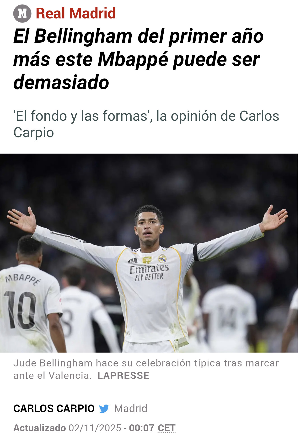 马卡：贝林厄姆的复苏与阿隆索在皇马的两次最佳上半场完全同步绝非巧合皇马在国家德比