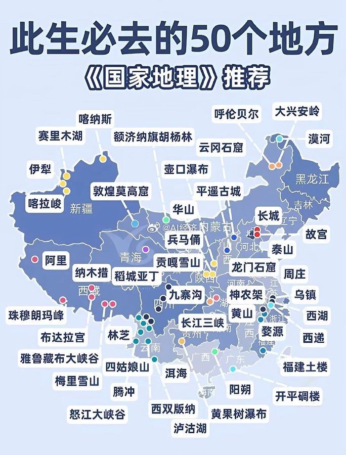 《国家地理》评选的中国必去的50个地方，你还剩几个？去过多少？​​​