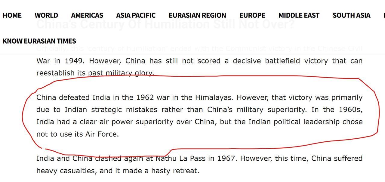 印度《欧亚时报》近日在文章中声称中国自第一次鸦片战争中后的“百年耻辱仍在延续”，