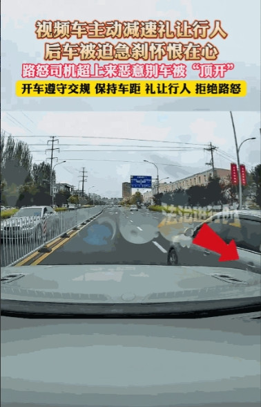 这下后悔了吧！”内蒙古包头，一网友开车正常行驶，发现有行人要过马路后主动停车礼让