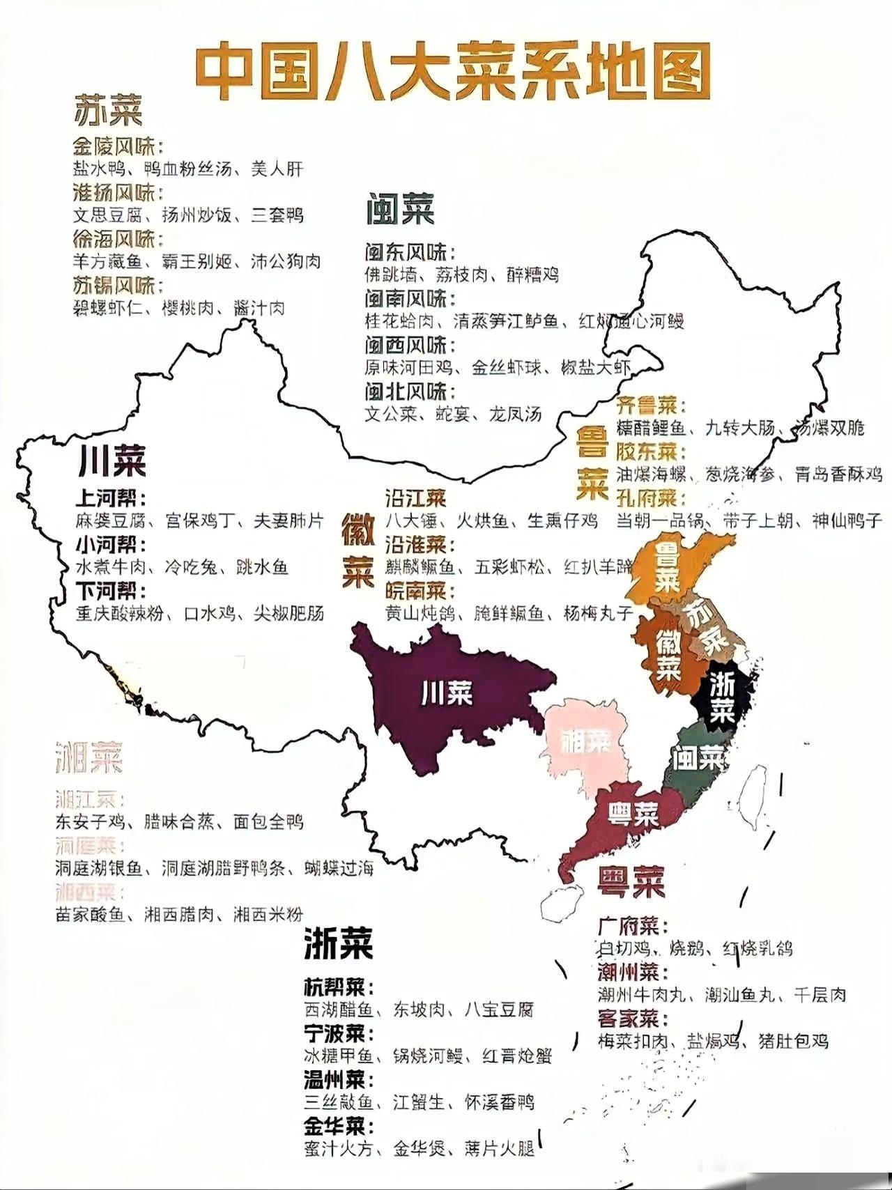 中国八大菜系分布图：中国八大菜系鲁、川、粤、苏、闽、浙、湘、徽1.鲁