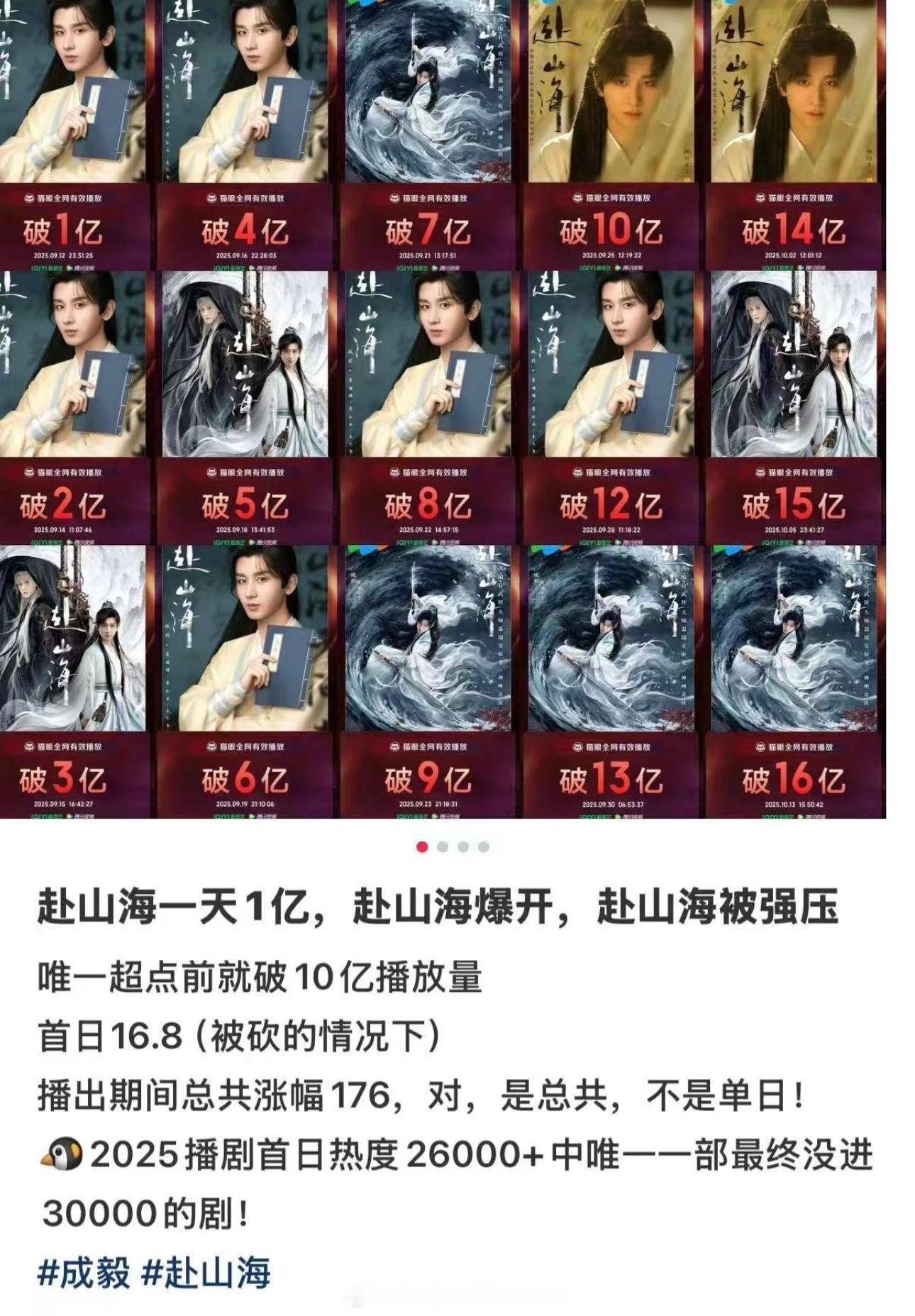 再回顾下去年成毅《赴山海》全维度实绩吧，非大IP、无大导加持，在大盘环境艰难的情