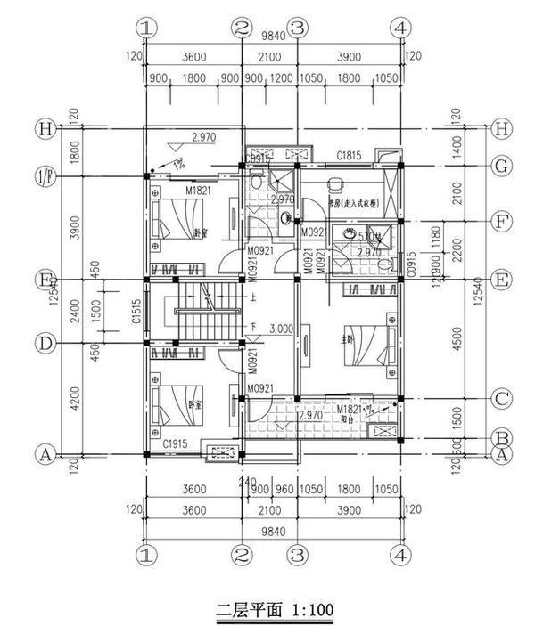 10米面宽宅基地 3层农村自建房 -二层平面图:三层自建房设计,一楼潮