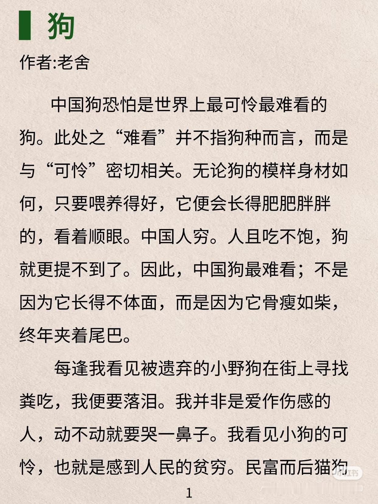 《狗》作者:老舍佳作推荐​​​