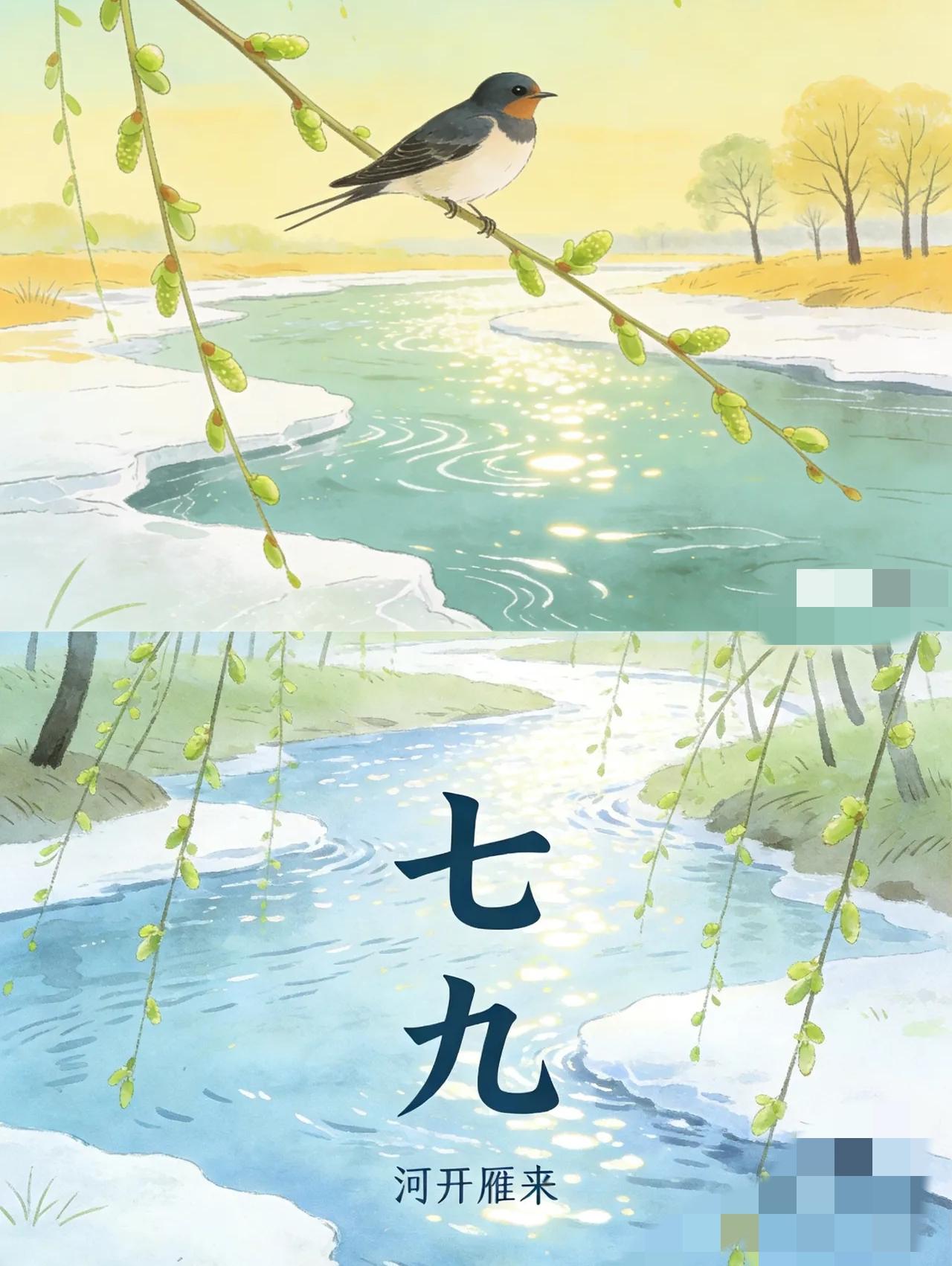 提醒大家，明天2月13号就要进入七九了俗话说：七九河开，八九雁来。也就是说，