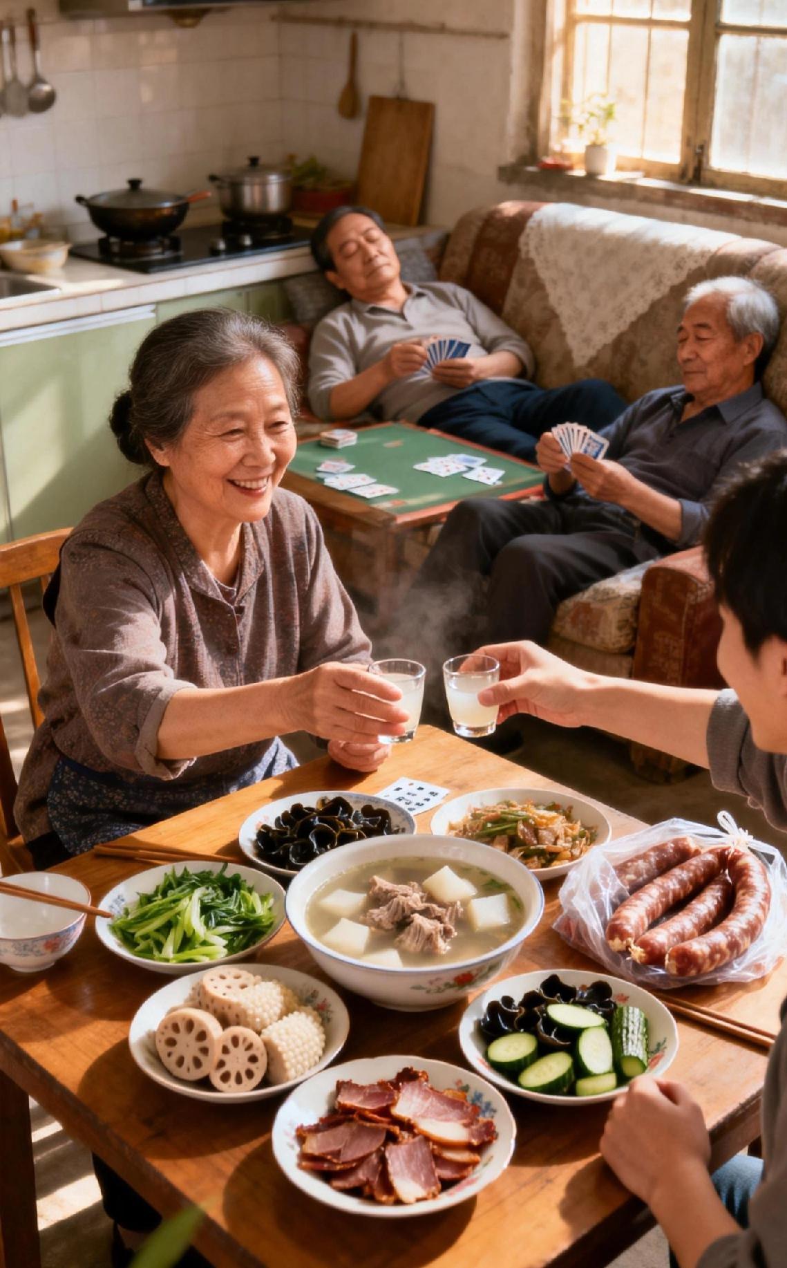 陪老妈喝了杯热米酒，才懂最香的年味，从来都在自家饭桌上昨天，我特意回了趟老