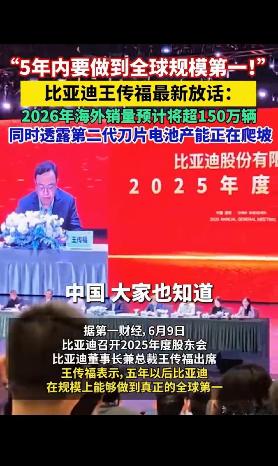 比亚迪的千人股东大会透露:1.五年内做到规模全球第一。2.当前股价并未反