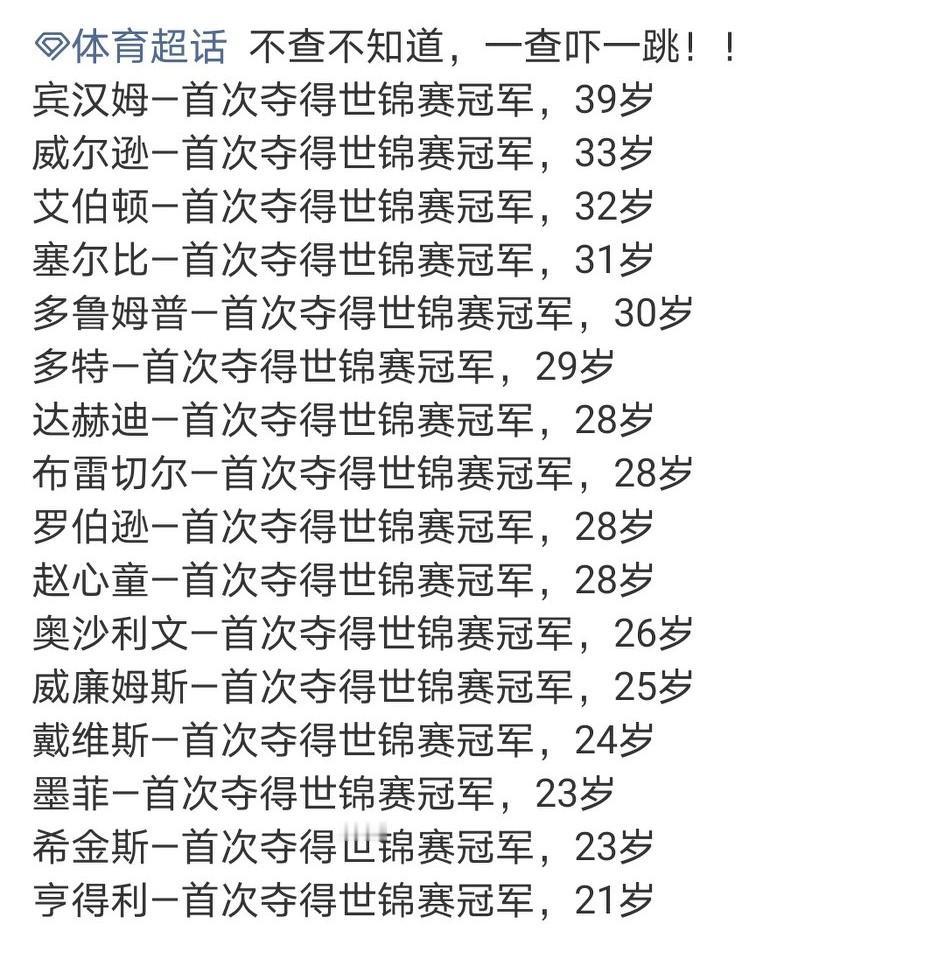 年纪最小的斯诺克世锦赛冠军:亨得利年纪最大的斯诺克世锦赛冠军:宾汉姆奥沙利文