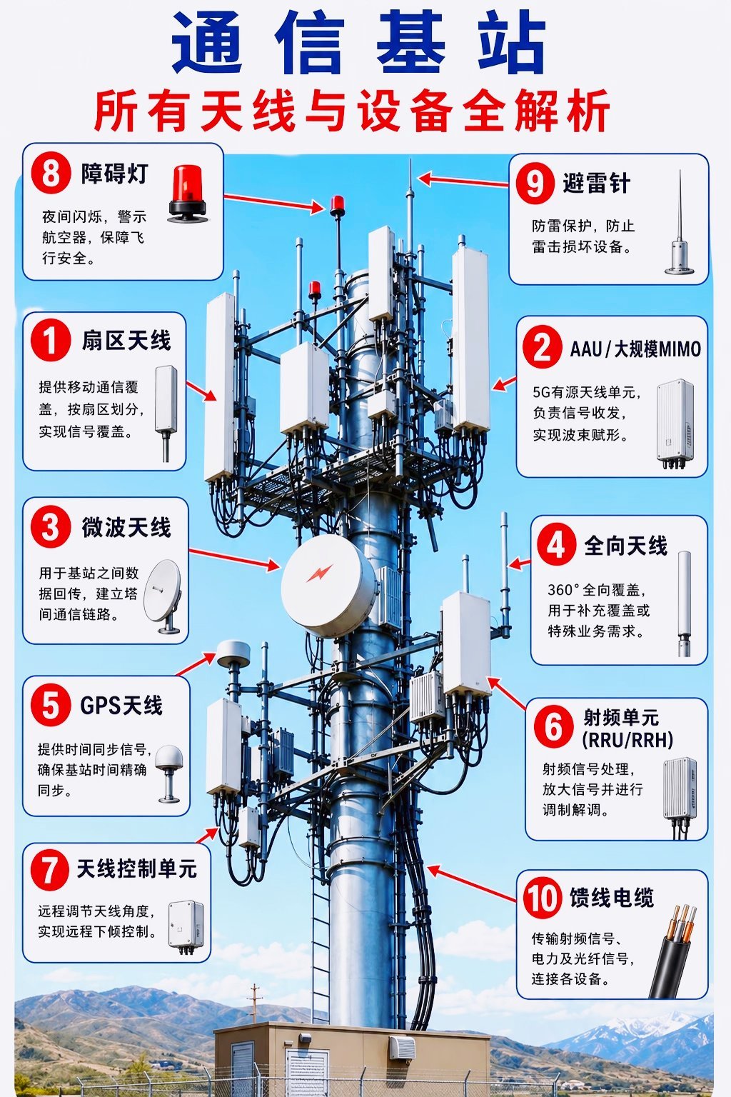 涨知识：一图看懂手机通信基站的完整构成！