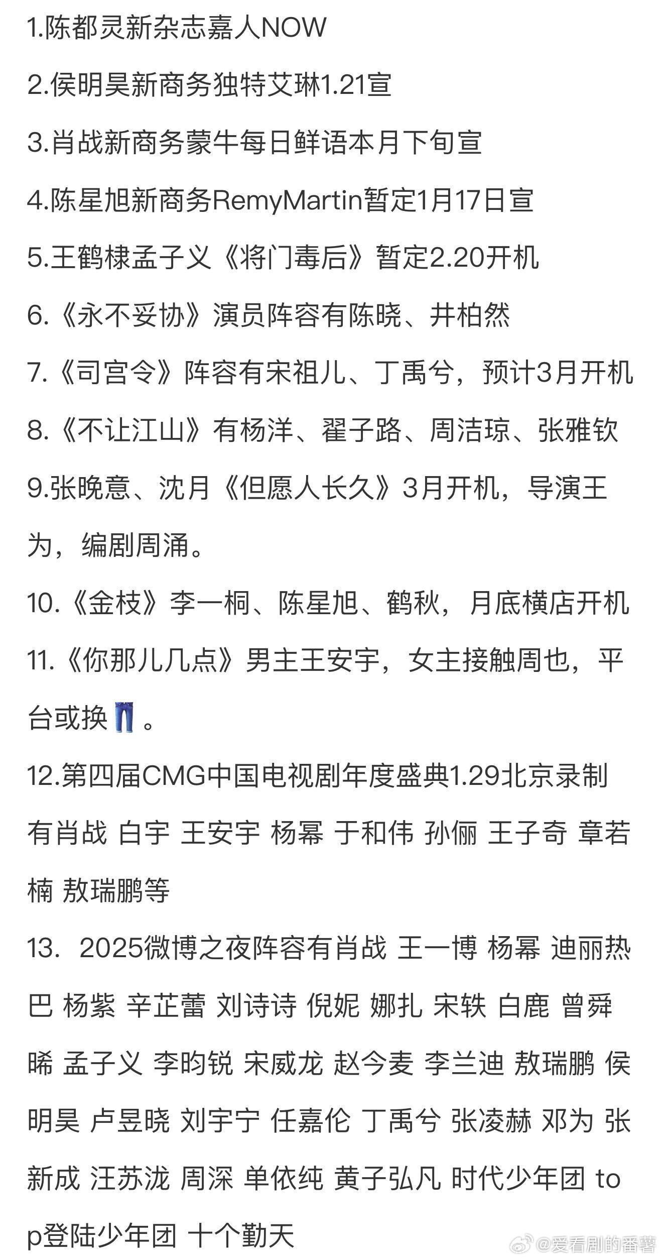 1.15圈内小🍉1.陈都灵新杂志嘉人NOW2.侯明昊新商务独特艾琳1.21宣3