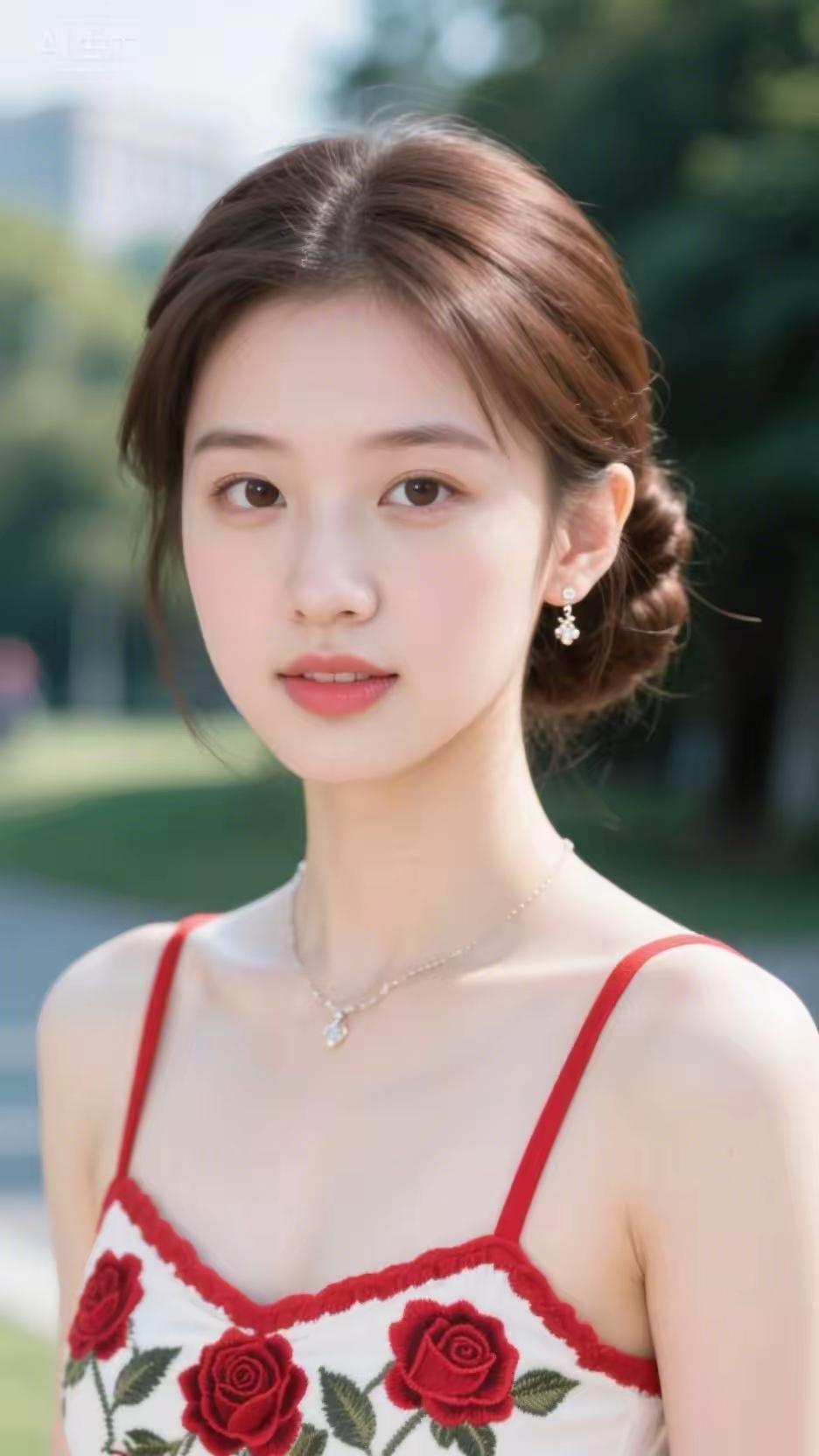 这位小姐姐穿着花裙子，好漂亮！